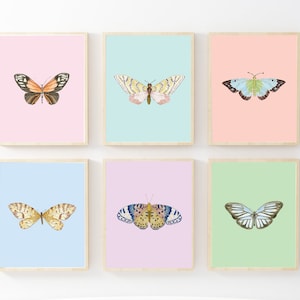 Set of 6 Watercolor Butterflies Multiple Colors | Butterfly Art | Butterfly Prints | Preppy Wall Art | College Decor