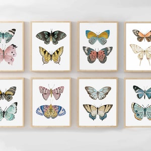 Set of 8 Botanical wall decor | Watercolor Butterflies