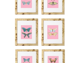 Set of 6 Watercolor Butterflies in Bubblegum Pink