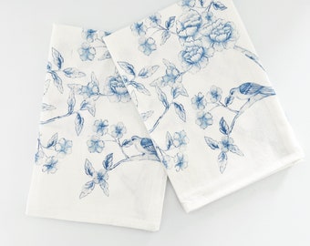 Blue Chinoiserie Flour Sack Napkins  |  Tea Towel | Dish Towel | Dinner Napkins | Table Linens | Hand Towels | Mothers Day Gift