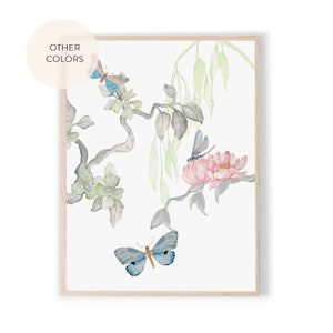 Original Chinoiserie Peony Art Print | Botanical Wall Art | Asian Wall Art | Blue Chinoiserie Wall Art