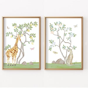 Safari Chinoiserie Wall Art | Girly Wall Art | Maximalist Wall Art | Nursery Prints | Safari Nursery Decor | Floral Wall Art