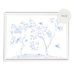 Original Blue Chinoiserie Panel | Botanical Art | Blue Floral Print | Grandmillennial Wall Decor | Preppy Wall art