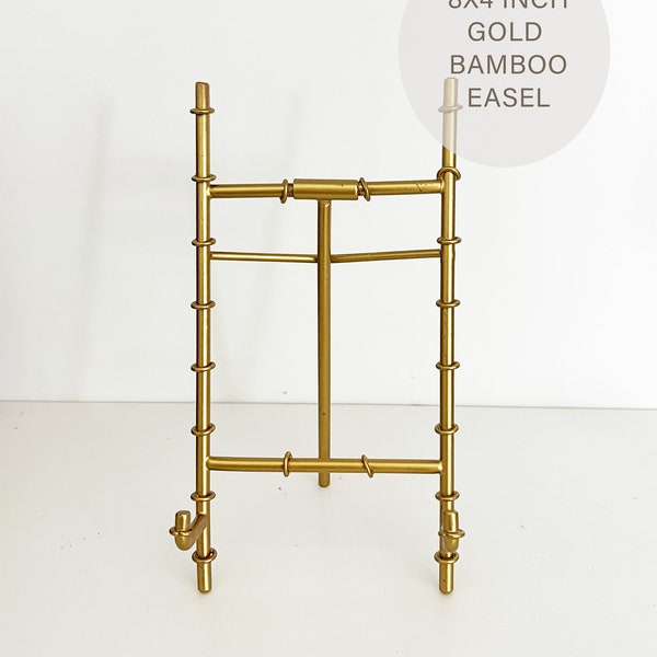 Gold Bamboo Tabletop Easel | Dish Plate Holder | Desktop Calendar Stand | Frame Tripod Holder