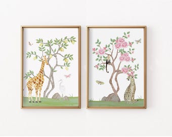 Coppia di Chinoiserie Two Bird / Arte murale asiatica / Decorazione Grandmillennial / Arte murale Chinoiserie / Arte murale botanica / Stampa Chinoiserie