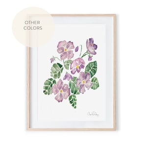 Choose your color February Birth Flower | Watercolor African violet Wall art | Botanical Wall art | Floral Print