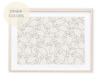 AANGEPASTE KLEUR Lijn kunst aan de muur konijn | Konijnenschilderij | Kwekerijprint | Muurkunst kinderkamer