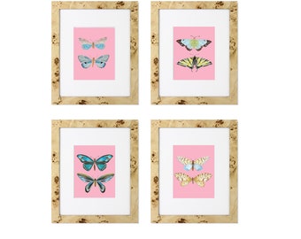 Set of Four Butterfly Pair Prints | Watercolor Butterflies | Preppy Wall Decor