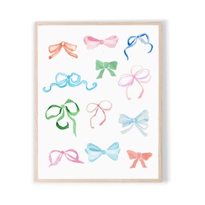 Watercolor Bows Wall Art | Grand Millenial Wall Art | Preppy Wall Art | Bow Prints | Coquette Wall Art