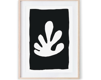 Stampabile Matisse Style Original Art Print, Abstract Leaf Art, Black and White Wall Art, Neutral Wall art
