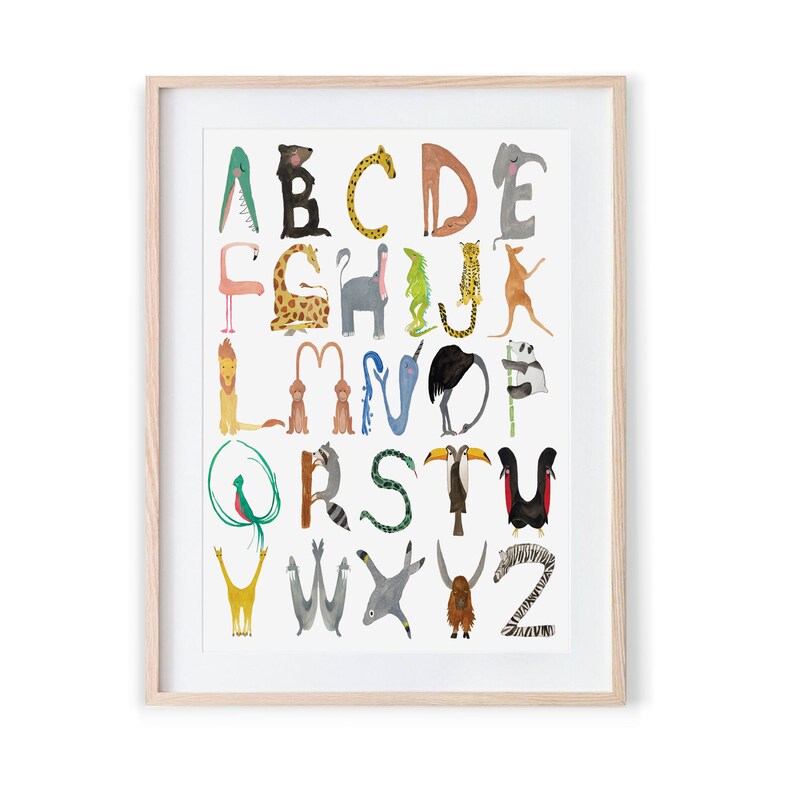 Animal Alphabet Print Nursery Wall Art Zoo Animal Prints Etsy