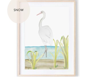 Original White Egret Art Print | Botanical Wall Art | Asian Wall Art | Bird Wall Art