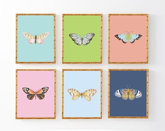 Set of 6 Watercolor Butterflies Multiple Colors | Butterfly Art | Butterfly Prints in Pink, Blue, Navy, Teal, Peach and Lime Green
