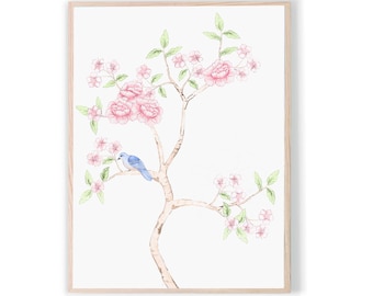 Original Chinoiserie Print | Botanical Wall Art | Asian Wall Art | Bird Wall Art