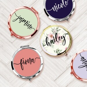 Personalized Handled Compact Mirror, Custom Mirror With Name, Bridesmaid Gift Mirror, Bridal Party Name Pocket Mirror, Custom Pocket Mirror