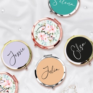 Personalized Handled Compact Mirror, Custom Mirror With Name, Bridesmaid Gift Mirror, Bachelorette Party Favor, Personalized Pocket Mirror