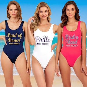 Personalized Maid Of Honor Bride Swimsuit, Bachelorette Party Swimsuit, Bridesmaid Swimsuit, Bridal Shower Swimsuit, One Piece Swimsuit