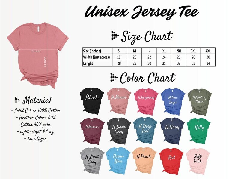 a women's t - shirt size chart with different colors