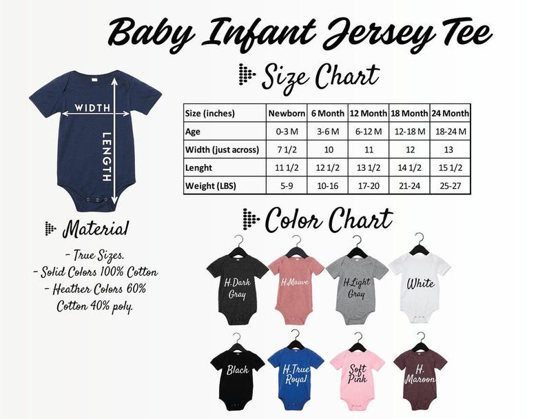 baby infant jersey tee shirt sizes chart
