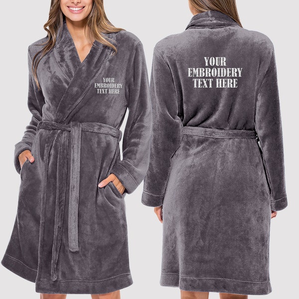 Custom Embroidered Plush Robe, Personalized Robe, Women Micro Fleece Spa Robe, Bridesmaid Gift, Wedding Robe, Embroidery Bath Robe (6060)