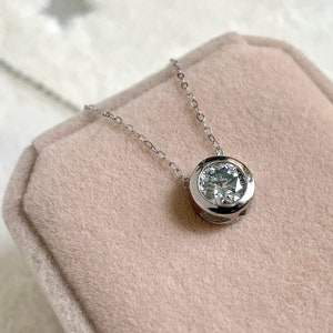 Minimalist 1.0ct Moissanite Necklace, sterling silver necklace for women,  simple everyday necklace, bubble pendant necklace, 925 silver