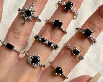 Black stone ring, Black spinel ring, black heart ring , protective energy stone, healing stone ring, natural gemstone ring, stacking ring