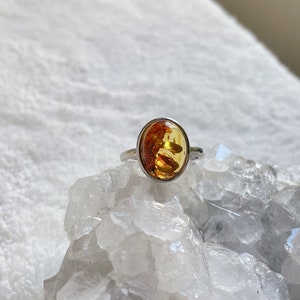 Natural Baltic Amber ring, adjustable silver ring m, healing crystal rings , calming stone, natural stone ring