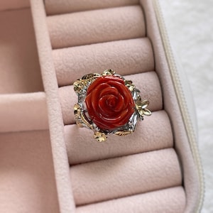 Bague rose rouge NEW STYLE Bague fleur rouge Bague fleur rose rouge Bijoux fleur rouge Bague La Belle et la Bete Belle bague cadeau Etsy France