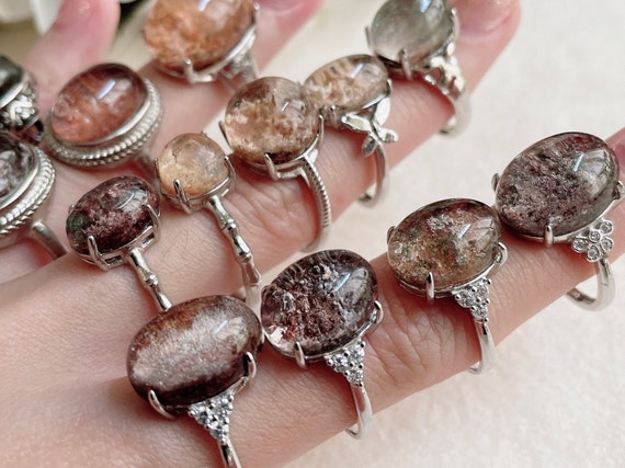 Lodolite Rings Garden Quartz Ring Healing Crystal Rings Garden Quartz Crystal Lodolite Crystal Scenic Quartz Red Lodolite Etsy