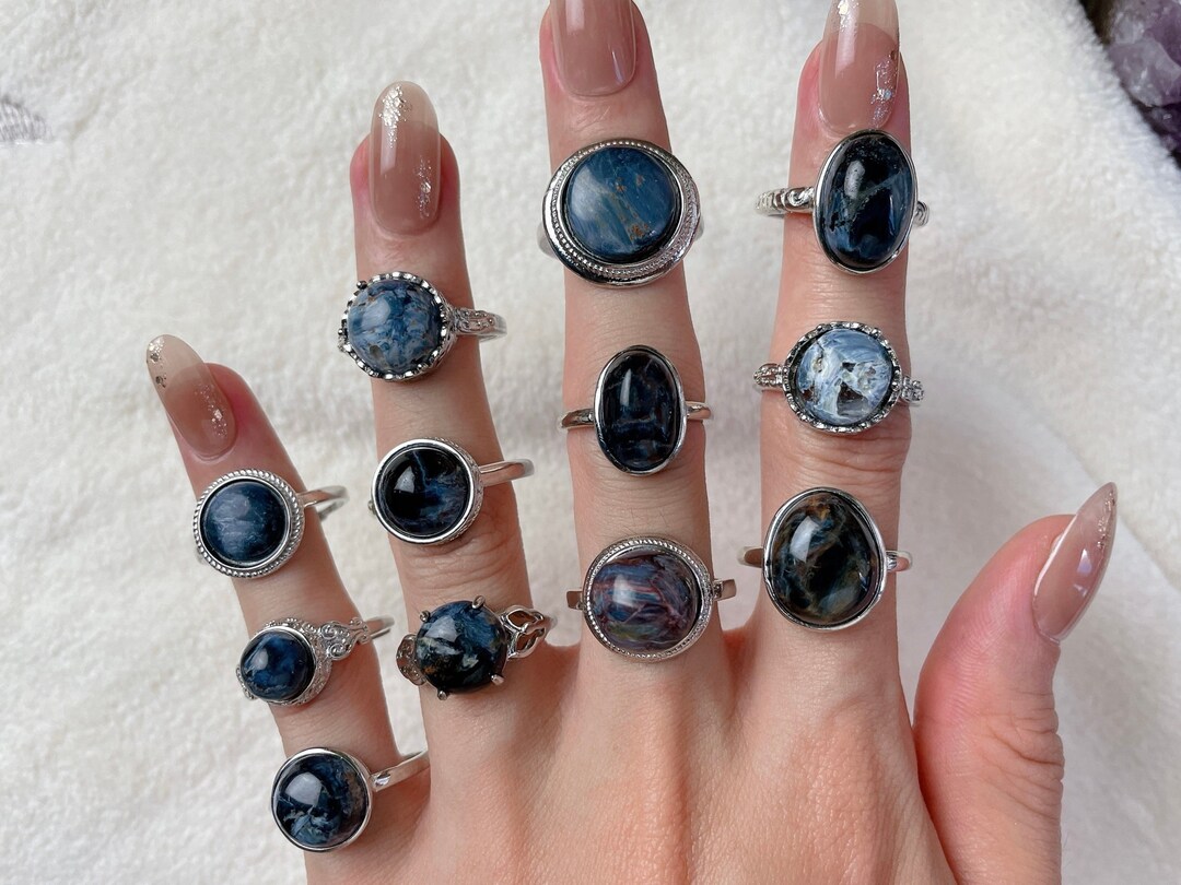 Natural Pietersite Crystal Rings, Blue Pietersite Ring, Crystal Stone