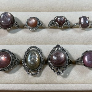Boho chunky natural lepidolite ring, Golden Mica, healing crystal, purple mica, boho vintage silver plated rings, retro chunky stone rings