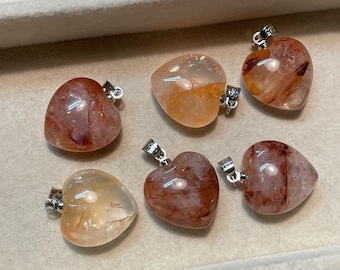 Heart Fire Quartz Pendant Necklace, Natural Hematoid Quartz Jewelry