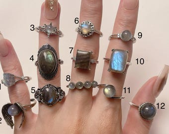 Labradorite Ring, adjustable healing crystal ring, orange labradorite, golden Labradorite, blue labradorite, green labradorite,