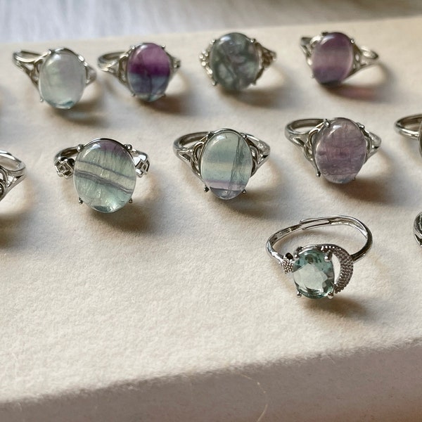 Rainbow Fluorite Ring, Natural Fluorite ring , Fluorite stone, purple crystal ring, green crystal ring, rainbow crystals