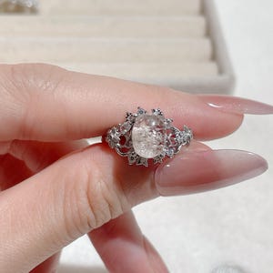 Celestial Garden Quartz Ring with adjustable silver plated band, lodolite, healer crystals