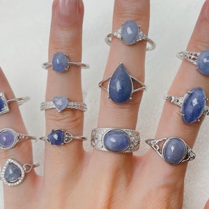 Naturlig Tanzanit Silverpläterad Justerbar Ring, Lila Ädelsten