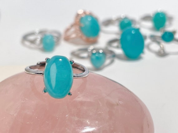 Adjustable Amazonite Ring, Silver Plated, Healing Crystal Jewelry