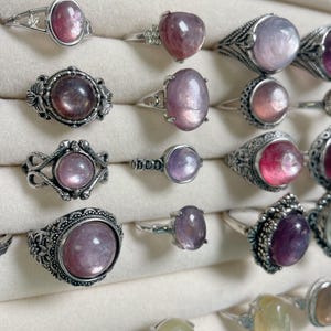 Natural Lepidolite rings, healing crystal rings, healing energy, balancing energy crystals, green lepidolite, golden lepidolite, chunky ring