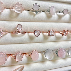 Natural Rose Quartz ring, adjustable open ring, girly feminine jewelry, Pink crystals, love attraction, pink healing crystal gemstone rings