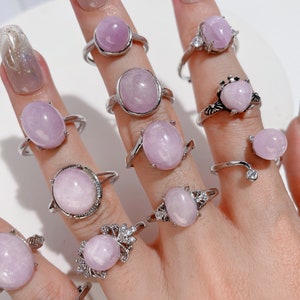 Natural Kunzite ring, adjustable ring, healing crystal ring, birthstone, calming stone ring,self love, love attraction, love healing stone