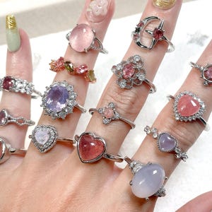 Love healing crystal stone ring, Pink crystals, selflove, Strawberry quartz, lavender amethyst, rhodochrosite, rose quartz, pink chalcedony