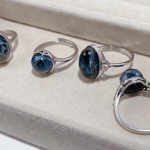 Sterling Silver Pietersite Ring, Adjustable S925 Band, blue crystal stone image 13