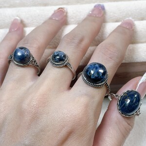 Sterling Silver Pietersite Ring, Adjustable S925 Band, blue crystal stone image 10
