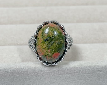 Chunky Ruby Zoisite Crystal Ring, Silver Plated Adjustable Band