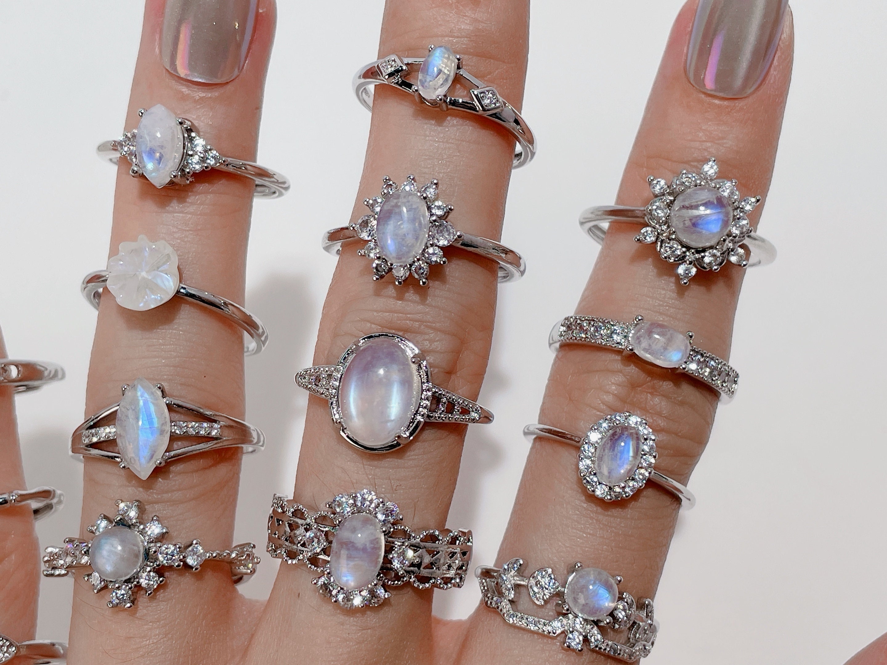 Natural Moonstone Ring, adjustable open rings, silver plated jewelry, healing stone ring, ring for stacking, multi gemstone rings, minimal