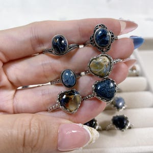 Blue Pietersite Adjustable Ring, Silver Plated ring band