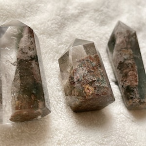 Natural Lodolite Tower Point, Lodolite Points, Phantom Quartz, Scenic Quartz, Garden Quartz, Inclusion Quartz Free form crystal point mini,B