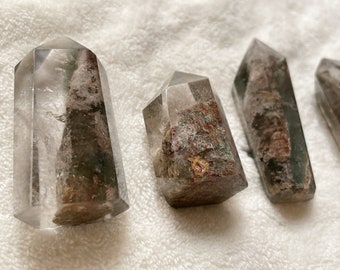 Natural Lodolite Tower Point, Lodolite Points, Phantom Quartz, Scenic Quartz, Garden Quartz, Inclusion Quartz Free form crystal point mini,B