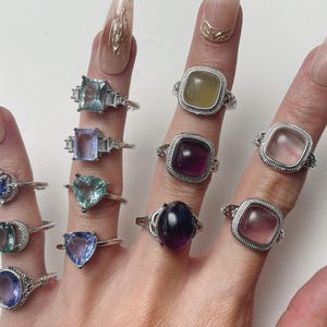 Rainbow Fluorite Ring, Natural Fluorite crystals ring, blue fluorite, green crystal ring, blue crystal ring, rainbow crystals, silver plated