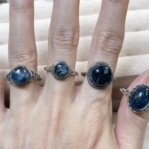 Sterling Silver Pietersite Ring, Adjustable S925 Band, blue crystal stone image 9